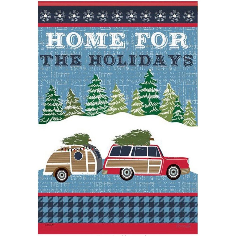 Woodie Car Christmas Garden Flag Holiday Party Banner Buffalo Plaid Winter Decor